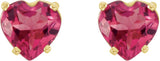 14K Gold Natural Pink Tourmaline Heart 4-Prong Stud Earrings - Yellow Gold - view 2