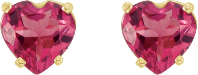 14K Gold Natural Pink Tourmaline Heart 4-Prong Stud Earrings - Yellow Gold - view 2