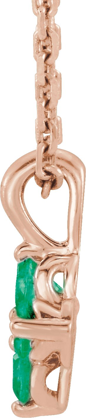 14K Gold Round Natural Emerald Youth Birthstone Necklace or Pendant II - Rose Gold - view 2