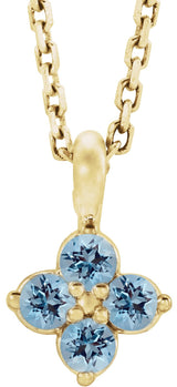 14K Gold Round Natural Aquamarine Youth Birthstone Necklace or Pendant II - Yellow Gold