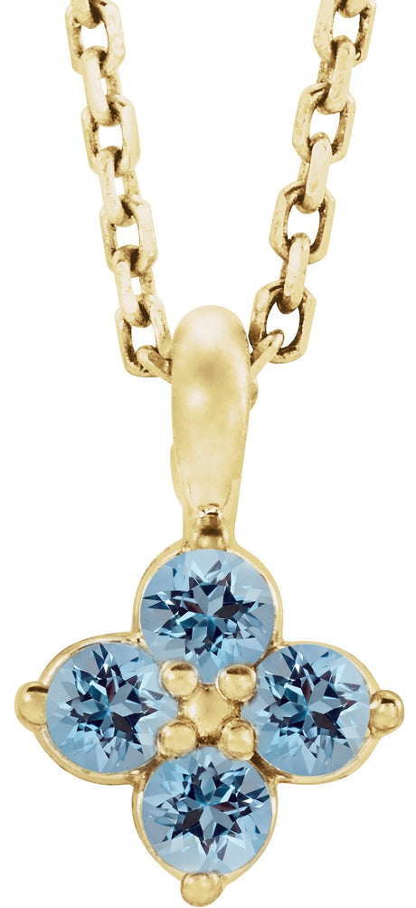 14K Gold Round Natural Aquamarine Youth Birthstone Necklace or Pendant II - Yellow Gold