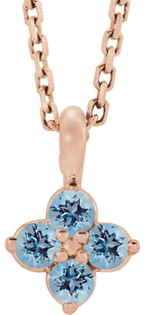 14K Gold Round Natural Aquamarine Youth Birthstone Necklace or Pendant II - Rose Gold
