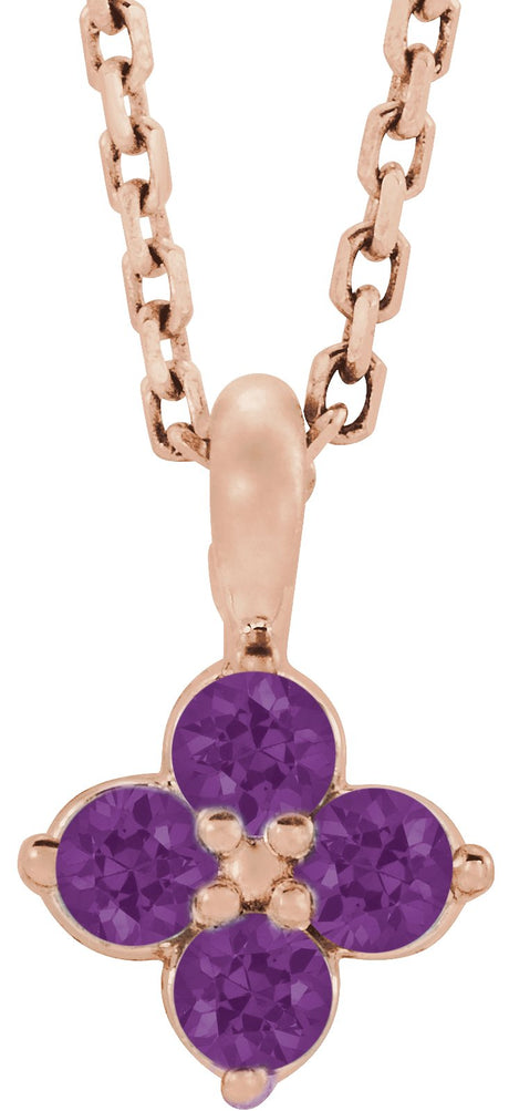 14K Gold Round Natural Amethyst Youth Birthstone Necklace or Pendant II - Rose Gold