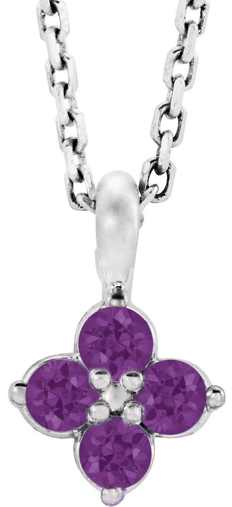 14K Gold Round Natural Amethyst Youth Birthstone Necklace or Pendant II - White Gold