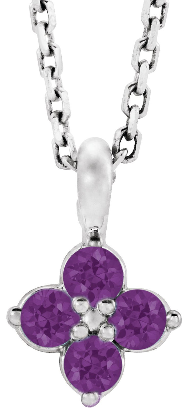 Platinum Round Natural Amethyst Youth Birthstone Necklace or Pendant