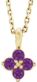14K Gold Round Natural Amethyst Youth Birthstone Necklace or Pendant II - Yellow Gold