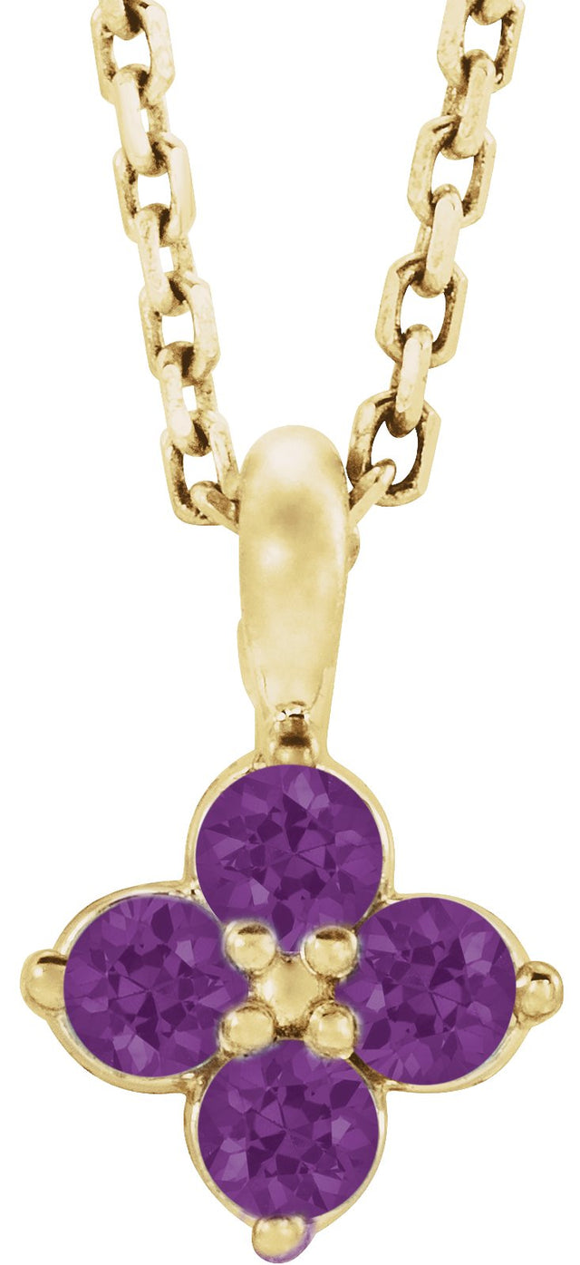 14K Gold Round Natural Amethyst Youth Birthstone Necklace or Pendant II - Yellow Gold