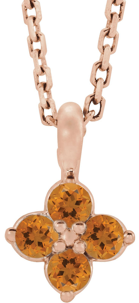 14K Gold Round Natural Citrine Youth Birthstone Necklace or Pendant II - Rose Gold