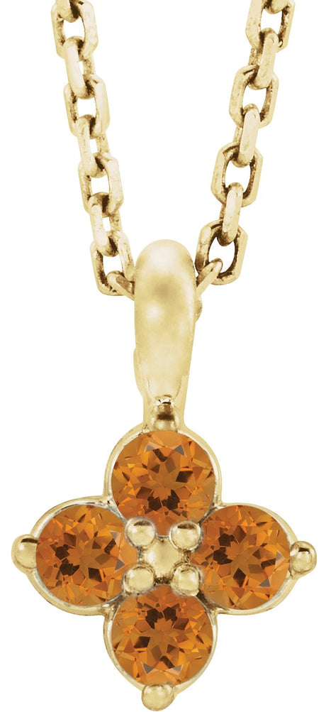 14K Gold Round Natural Citrine Youth Birthstone Necklace or Pendant II - Yellow Gold