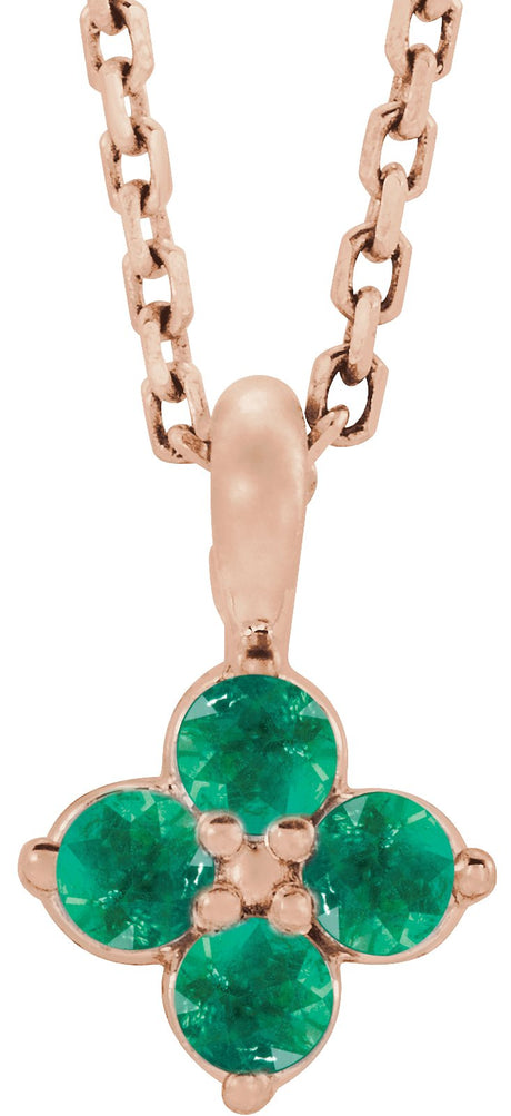 14K Gold Round Natural Emerald Youth Birthstone Necklace or Pendant II - Rose Gold
