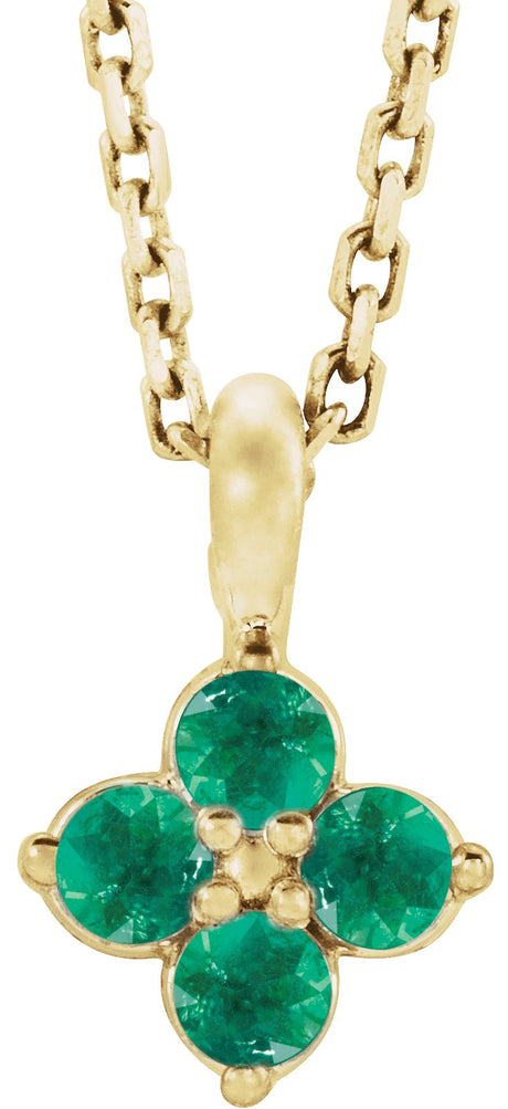 14K Gold Round Natural Emerald Youth Birthstone Necklace or Pendant II - Yellow Gold