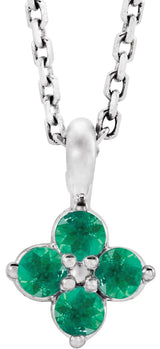 Platinum Round Natural Emerald Youth Birthstone Necklace or Pendant