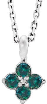 14K Gold Round Natural Alexandrite Youth Birthstone Necklace or Pendant - White Gold