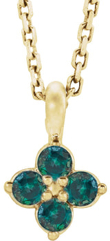 14K Gold Round Natural Alexandrite Youth Birthstone Necklace or Pendant - Yellow Gold