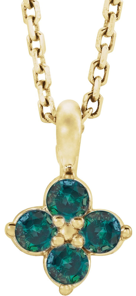14K Gold Round Natural Alexandrite Youth Birthstone Necklace or Pendant - Yellow Gold