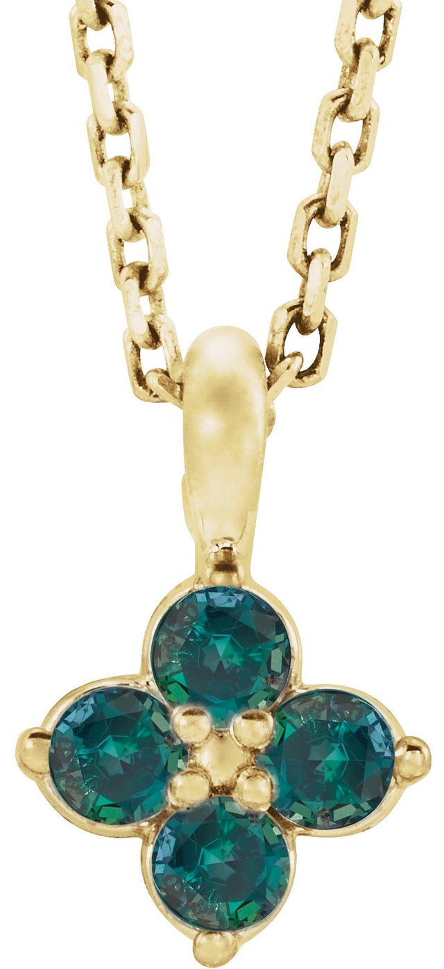 14K Gold Round Natural Alexandrite Youth Birthstone Necklace or Pendant - Yellow Gold