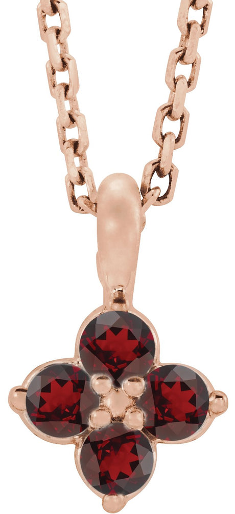 14K Gold Round Natural Mozambique Garnet Youth Birthstone Necklace or Pendant II - Rose Gold