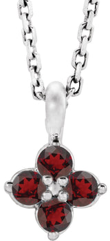 Platinum Round Natural Mozambique Garnet Youth Birthstone Necklace or Pendant