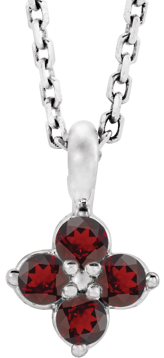 Platinum Round Natural Mozambique Garnet Youth Birthstone Necklace or Pendant