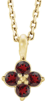 14K Gold Round Natural Mozambique Garnet Youth Birthstone Necklace or Pendant II - Yellow Gold