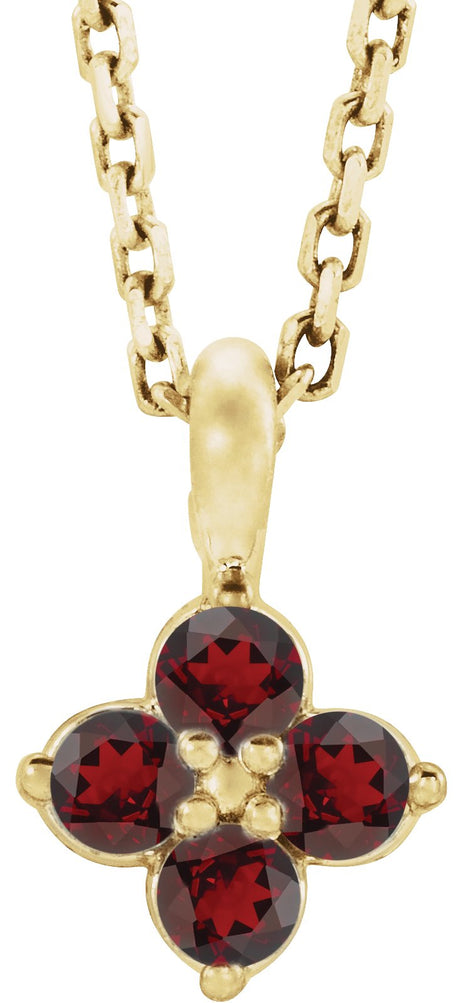 14K Gold Round Natural Mozambique Garnet Youth Birthstone Necklace or Pendant II - Yellow Gold