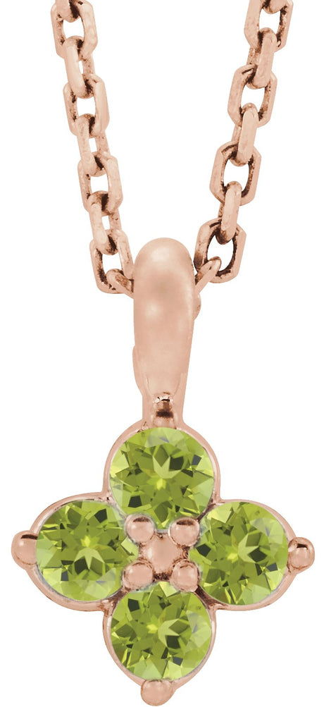 14K Gold Round Natural Peridot Youth Birthstone Necklace or Pendant II - Rose Gold