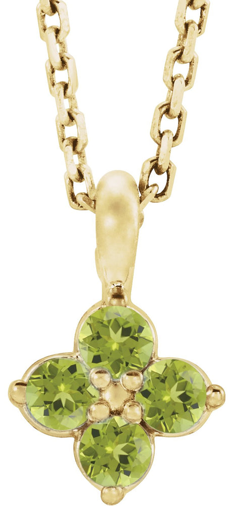 14K Gold Round Natural Peridot Youth Birthstone Necklace or Pendant II - Yellow Gold