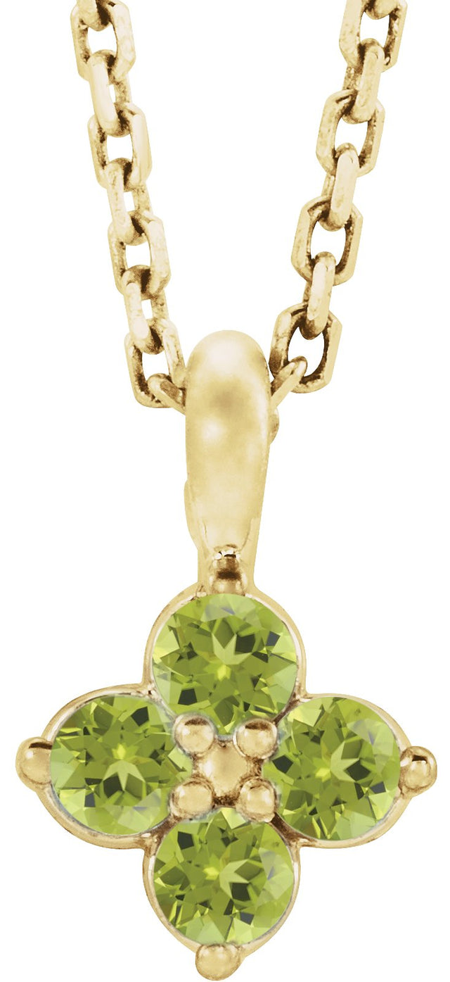 14K Gold Round Natural Peridot Youth Birthstone Necklace or Pendant II - Yellow Gold