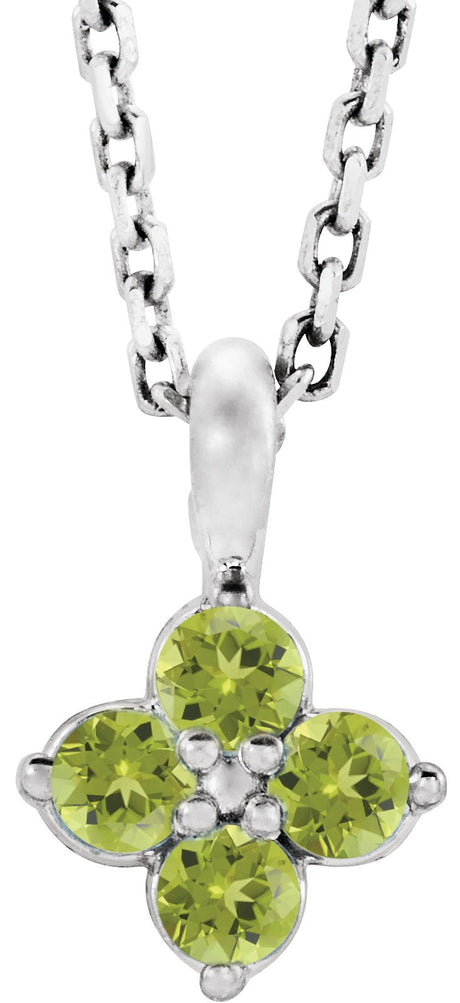 14K Gold Round Natural Peridot Youth Birthstone Necklace or Pendant II - White Gold