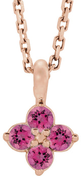 14K Gold Round Natural Pink Tourmaline Youth Birthstone Necklace or Pendant II - Rose Gold