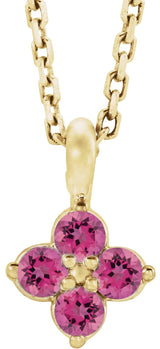 14K Gold Round Natural Pink Tourmaline Youth Birthstone Necklace or Pendant II - Yellow Gold