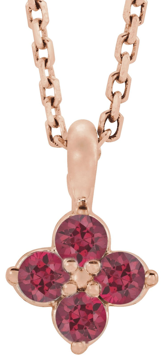 14K Gold Round Natural Ruby Youth Birthstone Necklace or Pendant II - Rose Gold