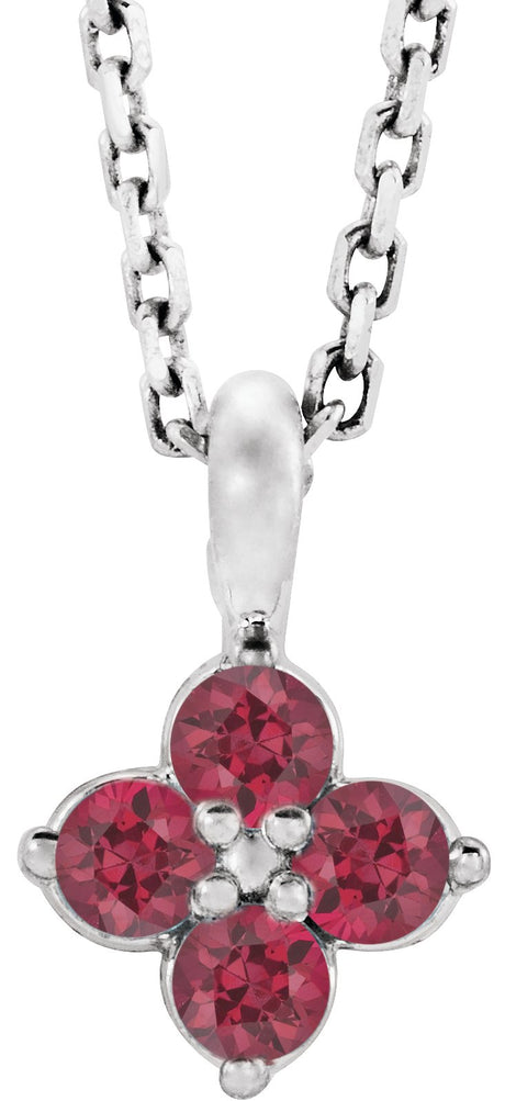 14K Gold Round Natural Ruby Youth Birthstone Necklace or Pendant II - White Gold
