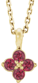14K Gold Round Natural Ruby Youth Birthstone Necklace or Pendant II - Yellow Gold