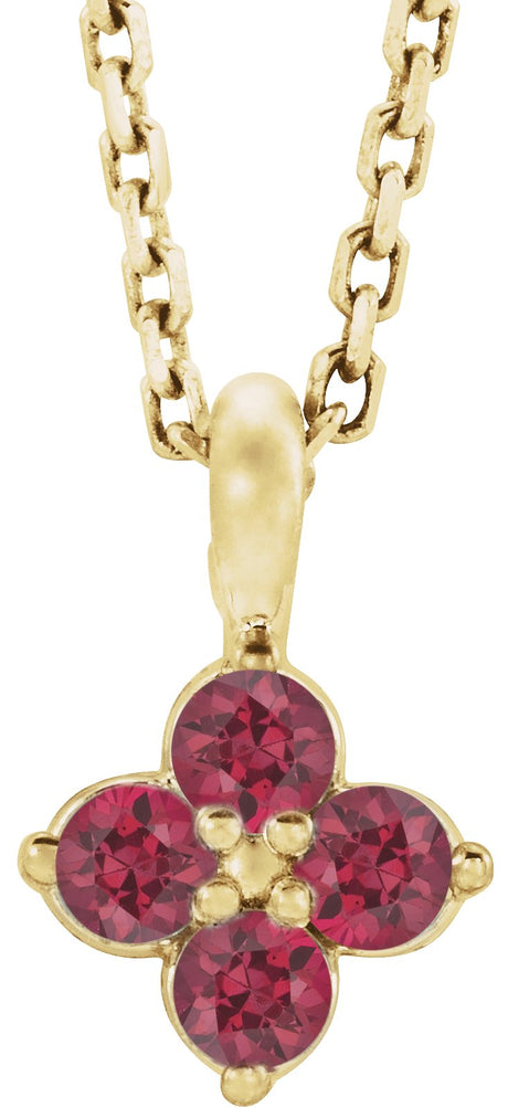 14K Gold Round Natural Ruby Youth Birthstone Necklace or Pendant II - Yellow Gold