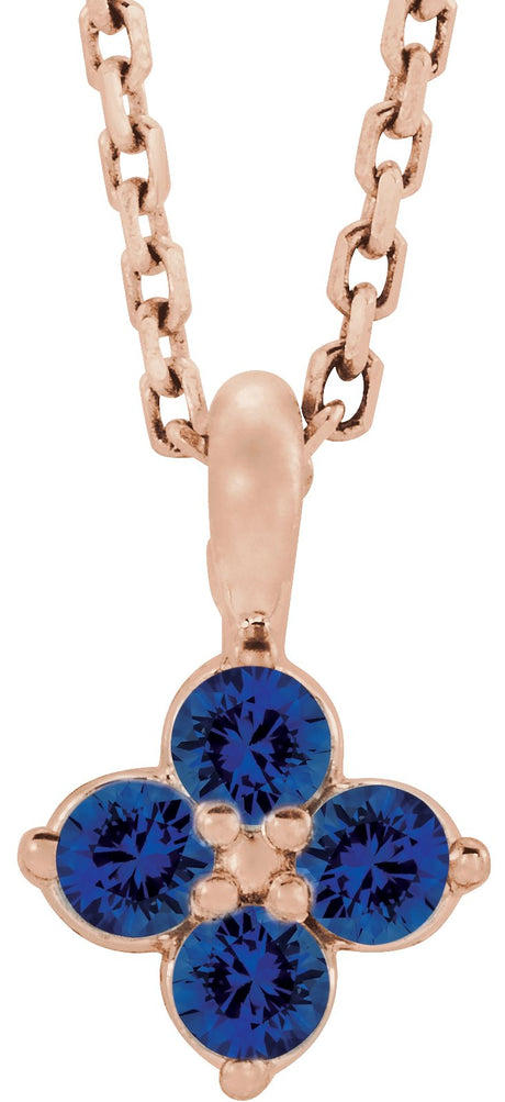 14K Gold Round Natural Blue Sapphire Youth Birthstone Necklace or Pendant II - Rose Gold
