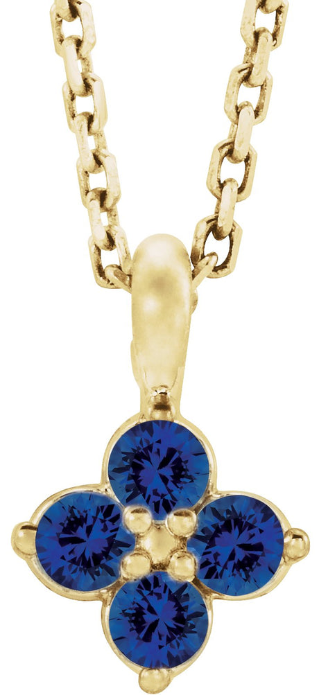 14K Gold Round Natural Blue Sapphire Youth Birthstone Necklace or Pendant II - Yellow Gold