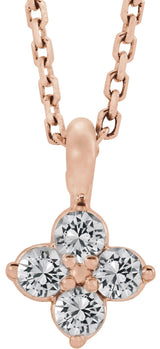 14K Gold Round Natural White Sapphire Youth Birthstone Necklace or Pendant II - Rose Gold