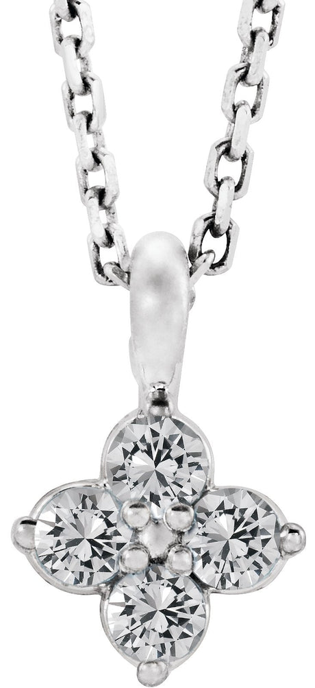 14K Gold Round Natural White Sapphire Youth Birthstone Necklace or Pendant II - White Gold