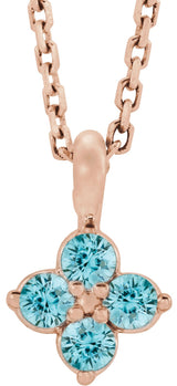 14K Gold Round Natural Blue Zircon Youth Birthstone Necklace or Pendant - Rose Gold
