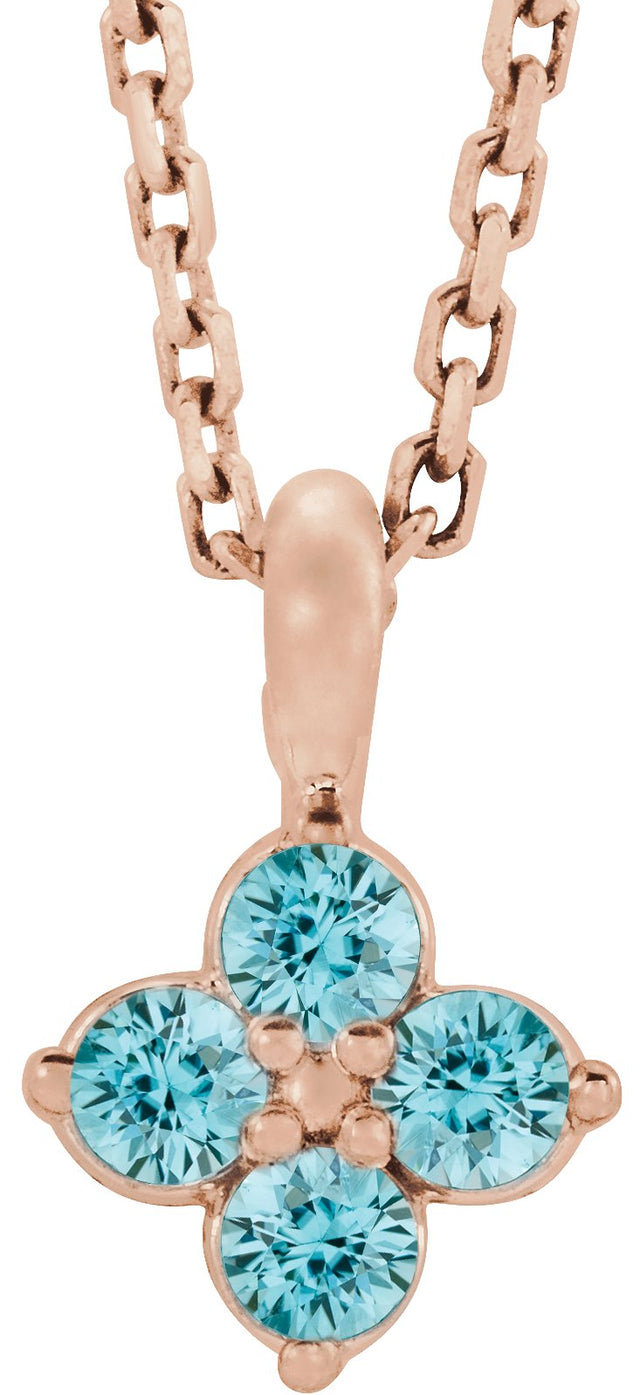 14K Gold Round Natural Blue Zircon Youth Birthstone Necklace or Pendant - Rose Gold