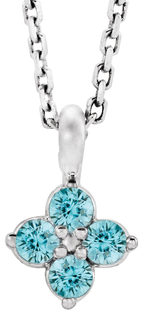 Platinum Round Natural Blue Zircon Youth Birthstone Necklace or Pendant
