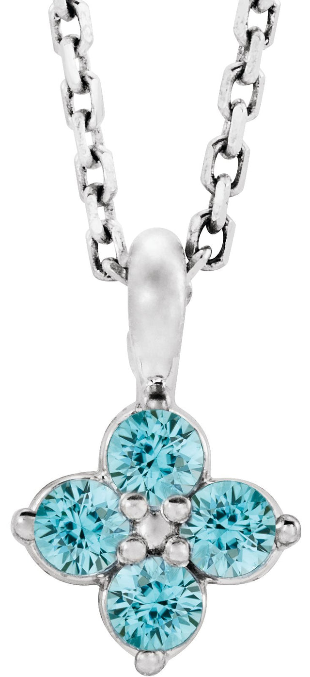 Platinum Round Natural Blue Zircon Youth Birthstone Necklace or Pendant