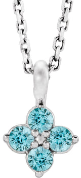 14K Gold Round Natural Blue Zircon Youth Birthstone Necklace or Pendant - White Gold