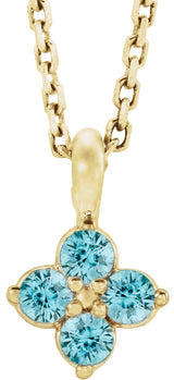 14K Gold Round Natural Blue Zircon Youth Birthstone Necklace or Pendant - Yellow Gold