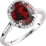 14K Gold Oval Natural Mozambique Garnet & Natural Diamond Halo-Style Ring – 7-10mm Stones - White Gold
