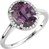 14K Gold Oval Lab-Grown Alexandrite & Natural Diamond Halo-Style Ring - White Gold