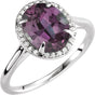 14K Gold Oval Lab-Grown Alexandrite & Natural Diamond Halo-Style Ring - White Gold