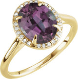 14K Gold Oval Lab-Grown Alexandrite & Natural Diamond Halo-Style Ring - Yellow Gold