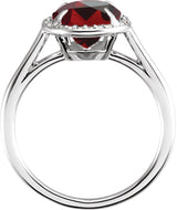 14K Gold Oval Natural Mozambique Garnet & Natural Diamond Halo-Style Ring – 7-10mm Stones - White Gold - view 2